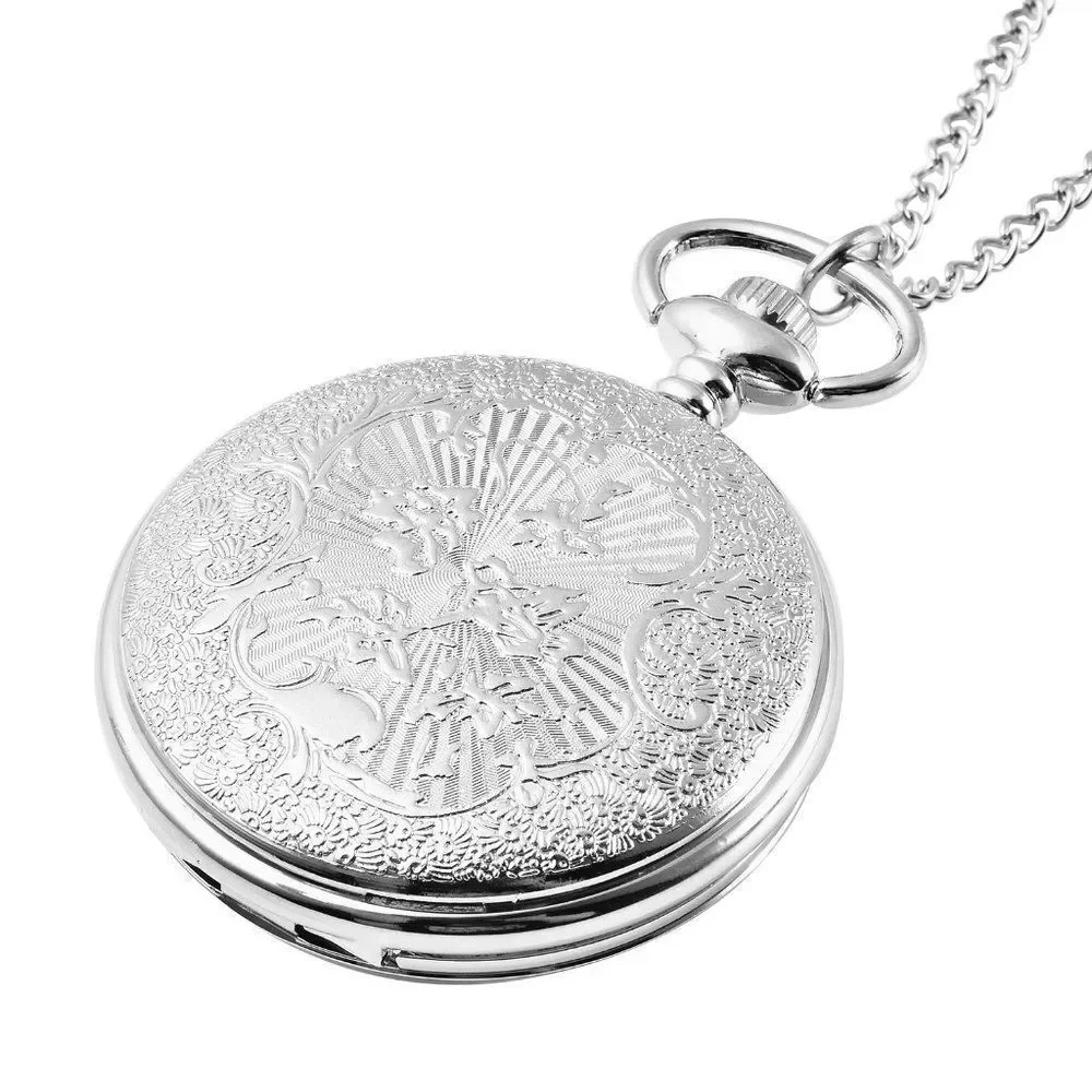 STRADA Statue of Liberty Head Pattern Pocket Watch Silvertone